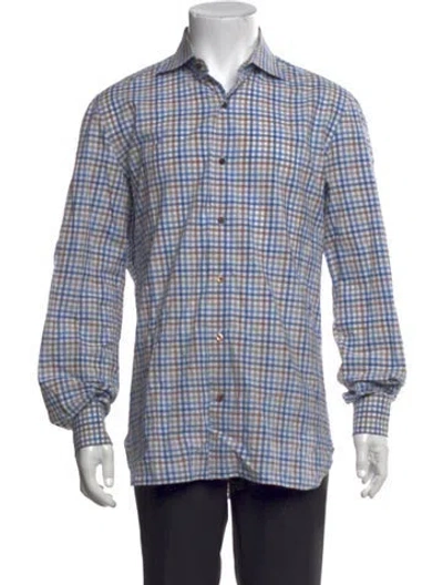 Pre-owned Isaia Plaid Print Long Sleeve Dress Shirt In Multi