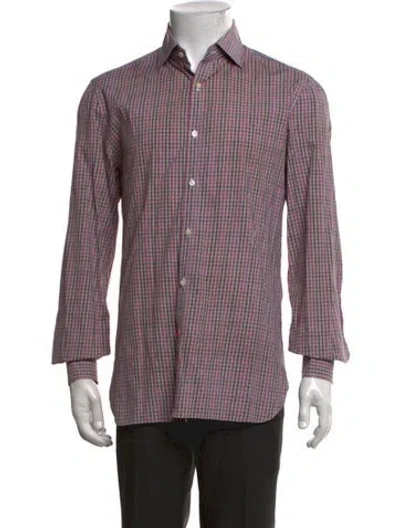Pre-owned Isaia Plaid Print Long Sleeve Dress Shirt In Multicolor