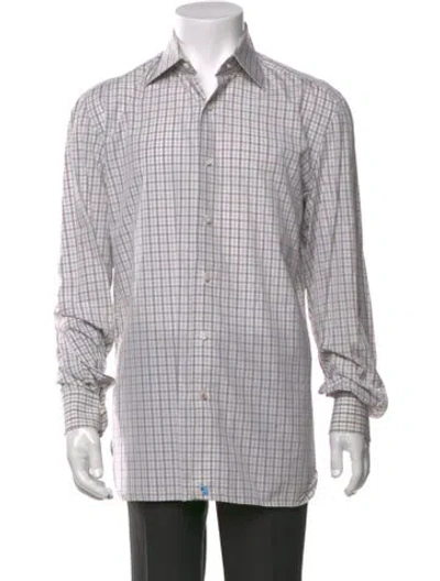 Pre-owned Isaia Plaid Print Long Sleeve Dress Shirt In Neutrals