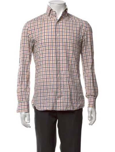 Pre-owned Isaia Plaid Print Long Sleeve Dress Shirt In Neutrals