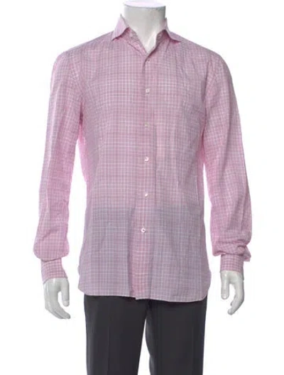 Pre-owned Isaia Plaid Print Long Sleeve Dress Shirt In Pink