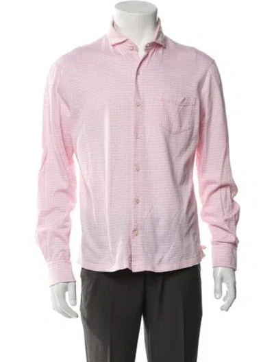 Pre-owned Isaia Plaid Print Long Sleeve Dress Shirt In Pink