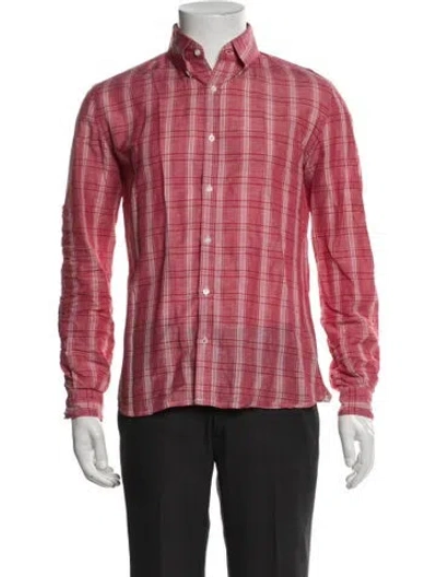 Pre-owned Isaia Plaid Print Long Sleeve Dress Shirt In Pink
