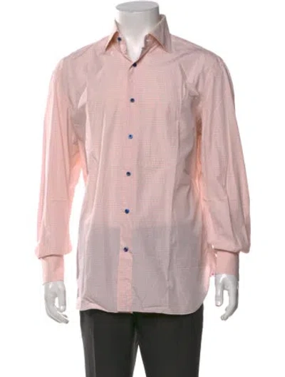 Pre-owned Isaia Plaid Print Long Sleeve Dress Shirt In Pink