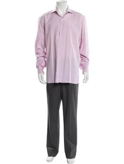 Pre-owned Isaia Plaid Print Long Sleeve Dress Shirt In Pink