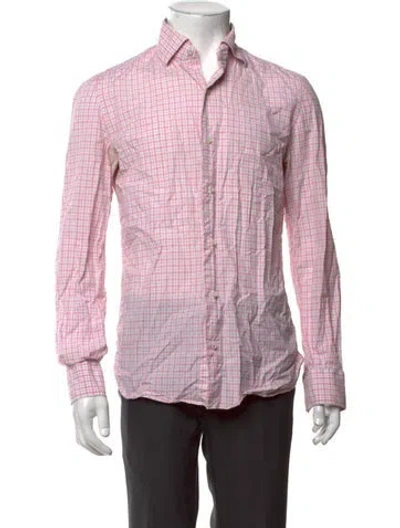 Pre-owned Isaia Plaid Print Long Sleeve Dress Shirt In Pink