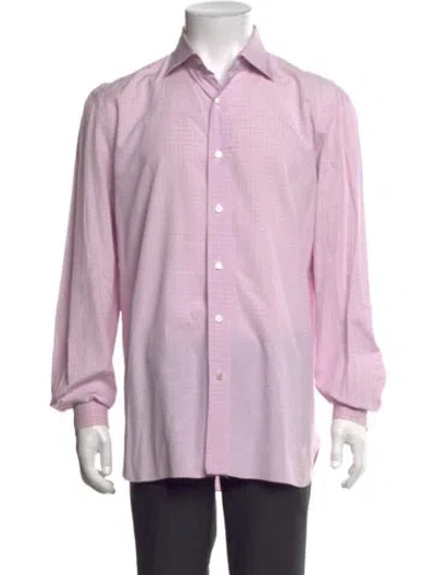 Pre-owned Isaia Plaid Print Long Sleeve Dress Shirt In Pink
