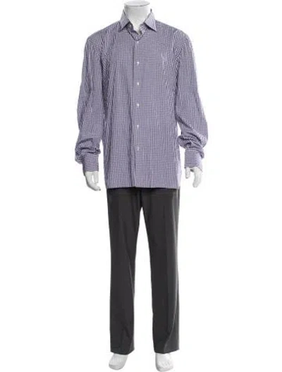 Pre-owned Isaia Plaid Print Long Sleeve Dress Shirt In Purple
