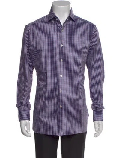 Pre-owned Isaia Plaid Print Long Sleeve Dress Shirt In Purple