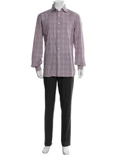 Pre-owned Isaia Plaid Print Long Sleeve Dress Shirt In Purple