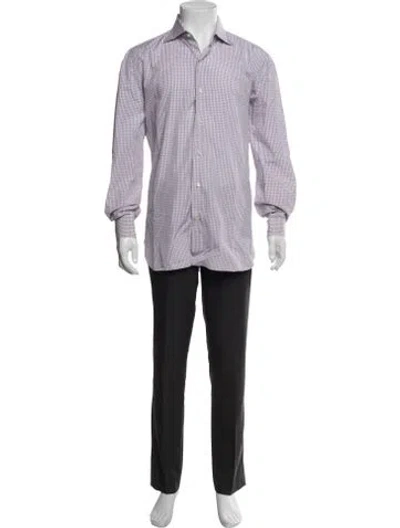 Pre-owned Isaia Plaid Print Long Sleeve Dress Shirt In Purple