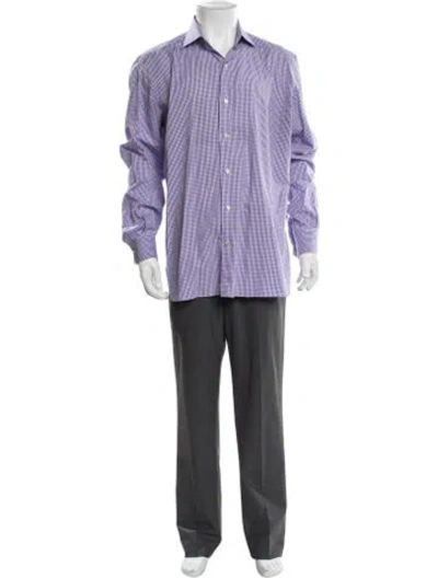 Pre-owned Isaia Plaid Print Long Sleeve Dress Shirt In Purple
