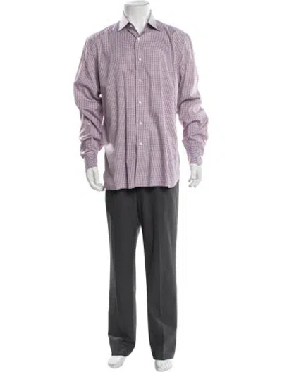 Pre-owned Isaia Plaid Print Long Sleeve Dress Shirt In Purple