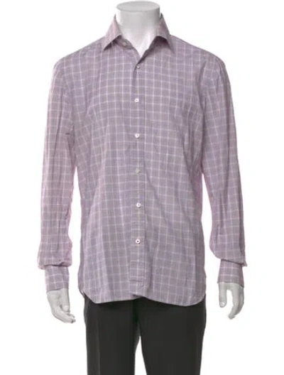 Pre-owned Isaia Plaid Print Long Sleeve Dress Shirt In Purple