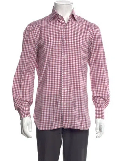 Pre-owned Isaia Plaid Print Long Sleeve Dress Shirt In White