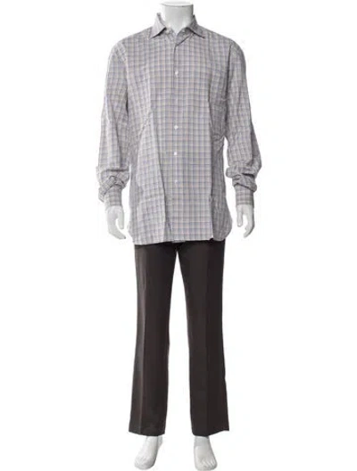 Pre-owned Isaia Plaid Print Long Sleeve Dress Shirt In White