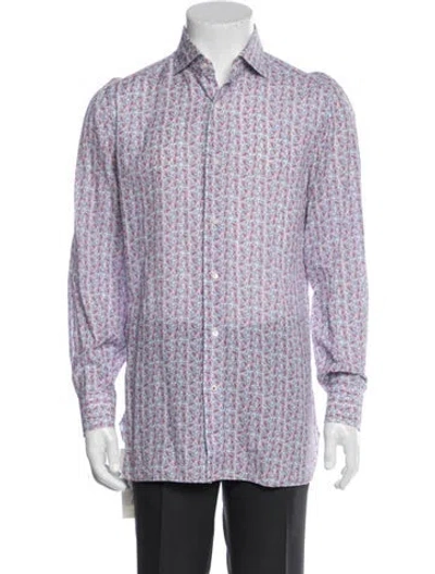 Pre-owned Isaia Plaid Print Long Sleeve Dress Shirt In White