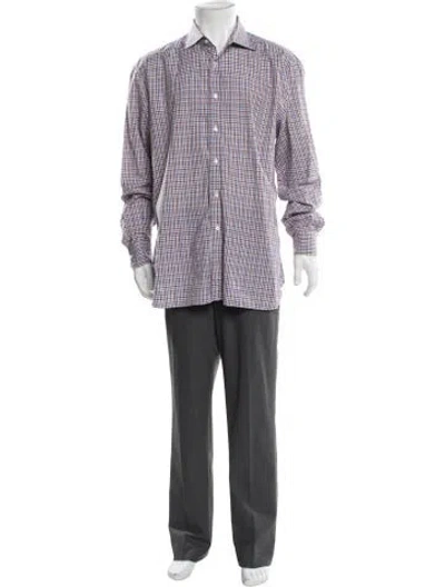 Pre-owned Isaia Plaid Print Long Sleeve Dress Shirt In White