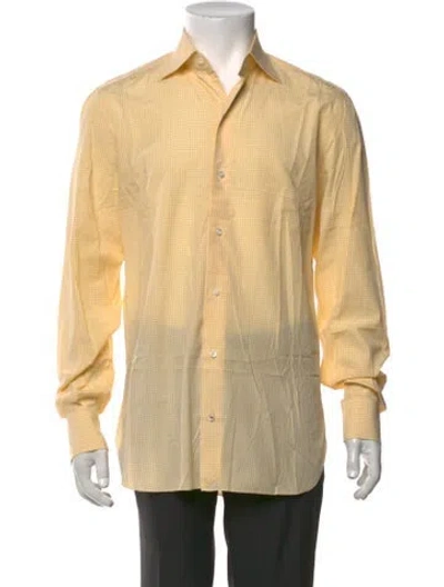 Pre-owned Isaia Plaid Print Long Sleeve Dress Shirt In Yellow