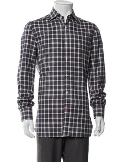 Pre-owned Isaia Plaid Print Long Sleeve Shirt In Blue