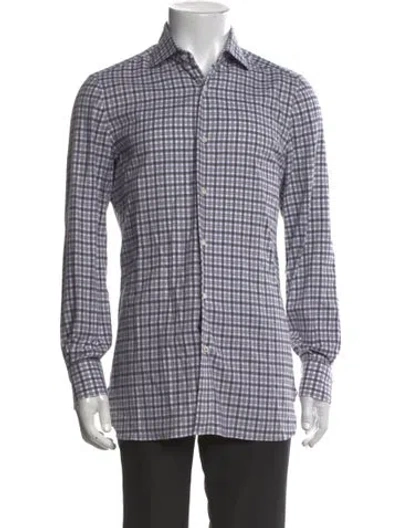 Pre-owned Isaia Plaid Print Long Sleeve Shirt In Blue