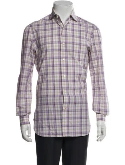 Pre-owned Isaia Plaid Print Long Sleeve Shirt In Brown