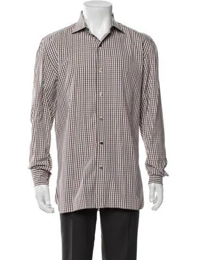 Pre-owned Isaia Plaid Print Long Sleeve Shirt In Brown
