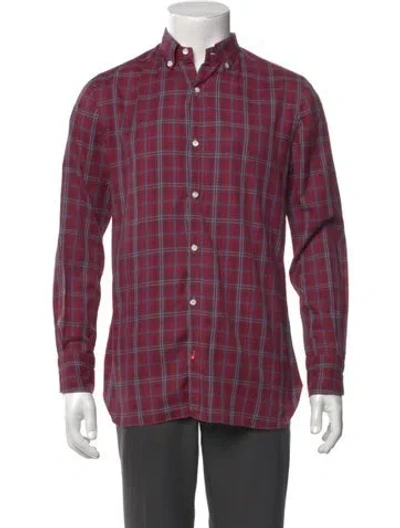 Pre-owned Isaia Plaid Print Long Sleeve Shirt In Burgundy