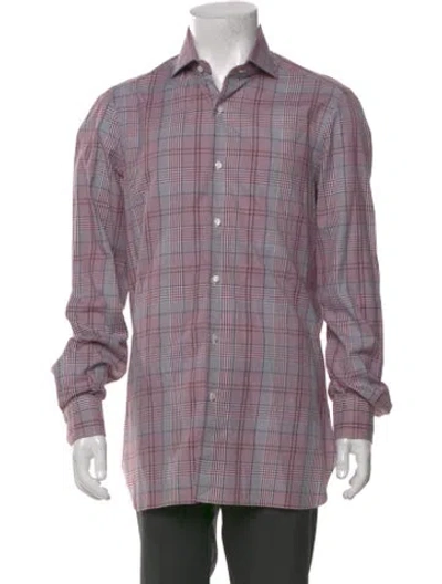 Pre-owned Isaia Plaid Print Long Sleeve Shirt In Burgundy