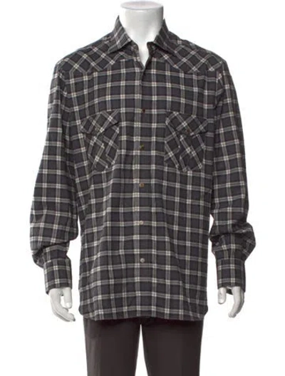 Pre-owned Isaia Plaid Print Long Sleeve Shirt In Gray