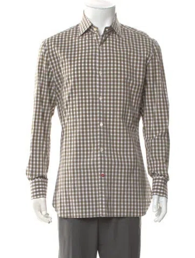 Pre-owned Isaia Plaid Print Long Sleeve Shirt In Green