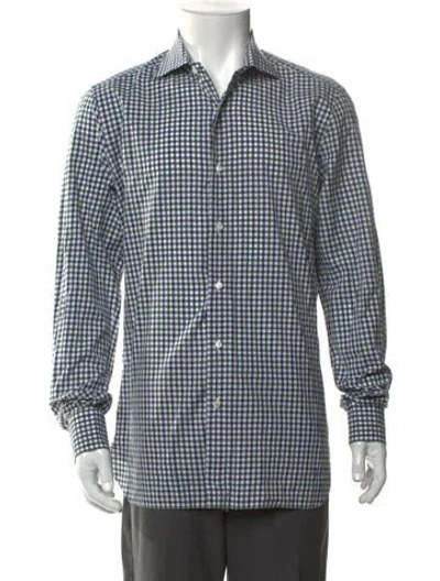 Pre-owned Isaia Plaid Print Long Sleeve Shirt In Green