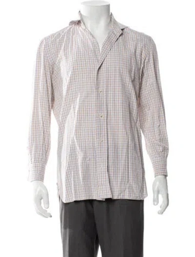 Pre-owned Isaia Plaid Print Long Sleeve Shirt In Neutral