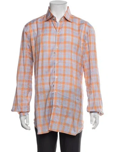 Pre-owned Isaia Plaid Print Long Sleeve Shirt In Orange