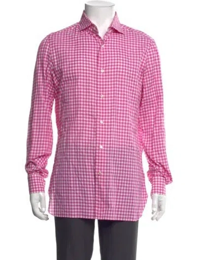 Pre-owned Isaia Plaid Print Long Sleeve Shirt In Pink