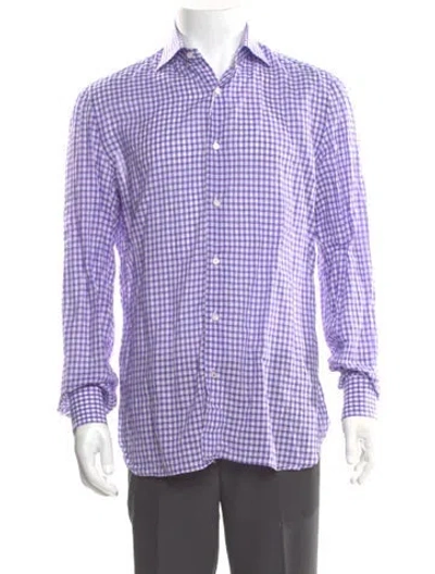 Pre-owned Isaia Plaid Print Long Sleeve Shirt In Purple