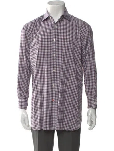 Pre-owned Isaia Plaid Print Long Sleeve Shirt In Purple