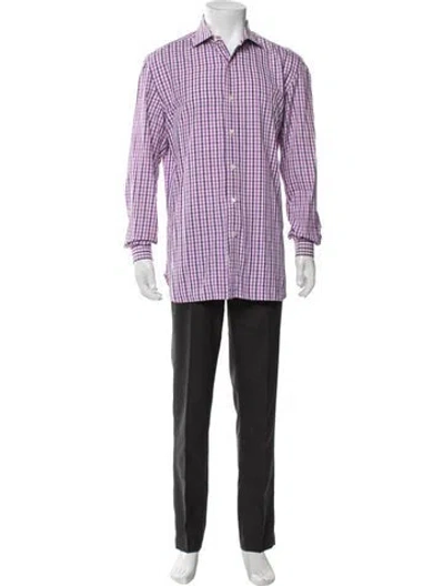 Pre-owned Isaia Plaid Print Long Sleeve Shirt In Purple