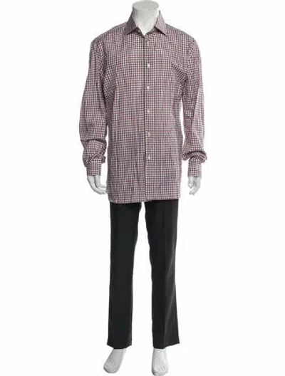 Pre-owned Isaia Plaid Print Long Sleeve Shirt In White