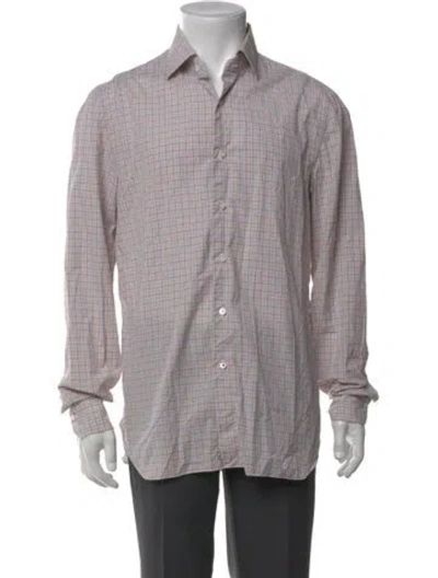 Pre-owned Isaia Plaid Print Long Sleeve Shirt In White