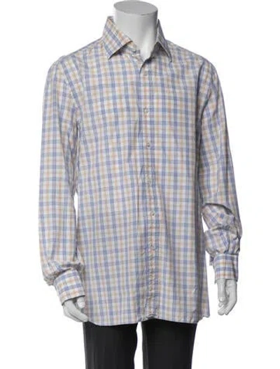 Pre-owned Isaia Plaid Print Long Sleeve Shirt In White