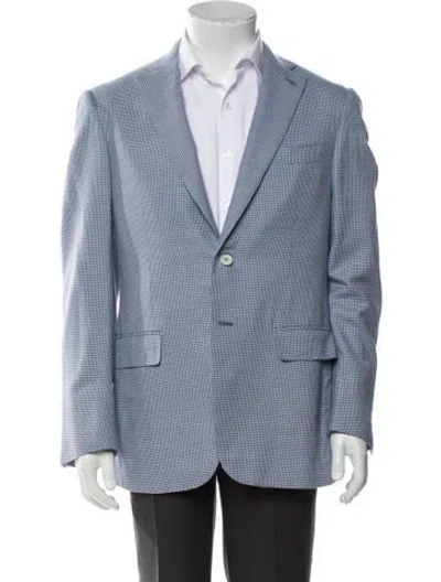 Pre-owned Isaia Plaid Print Peacoat In Blue