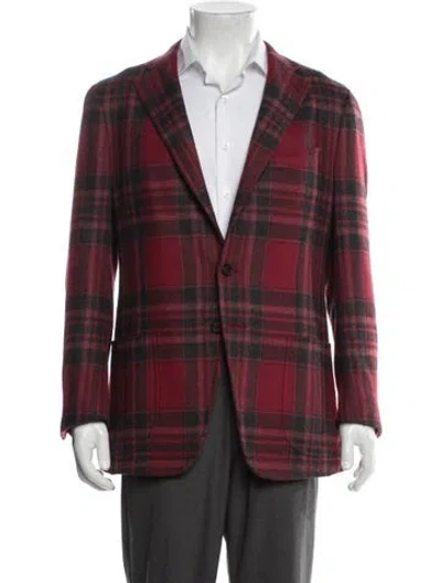 Pre-owned Isaia Plaid Print Peacoat In Red