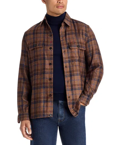 Isaia Plaid Wool & Silk Two Pocket Overshirt In Brown