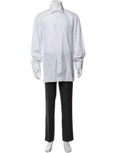 Pre-owned Isaia Polka Dot Print Long Sleeve Dress Shirt In Blue/white
