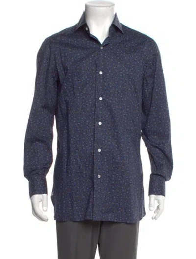 Pre-owned Isaia Polka Dot Print Long Sleeve Shirt In Blue