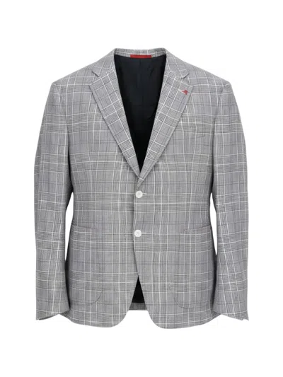 Isaia Prince Of Wales Check Blazer In Gray