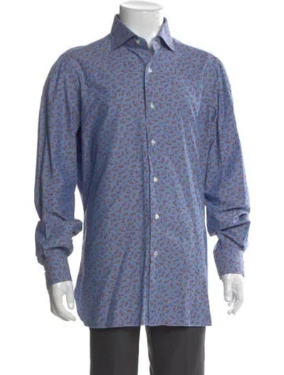 Pre-owned Isaia Printed Long Sleeve Shirt In Blue
