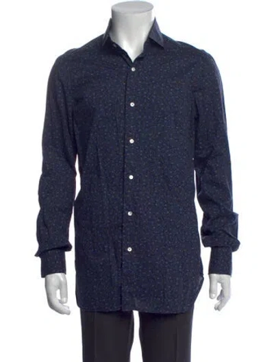 Pre-owned Isaia Printed Long Sleeve Shirt In Blue