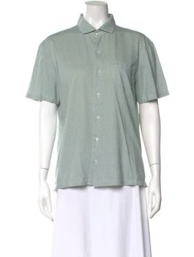 Pre-owned Isaia Printed Short Sleeve Button-up Top In Green
